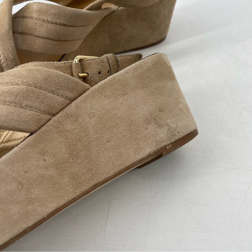 J Crew Marcie Tan Suede Criss Cross Wedge Sandals 8 shoes - Picture 2 of 8